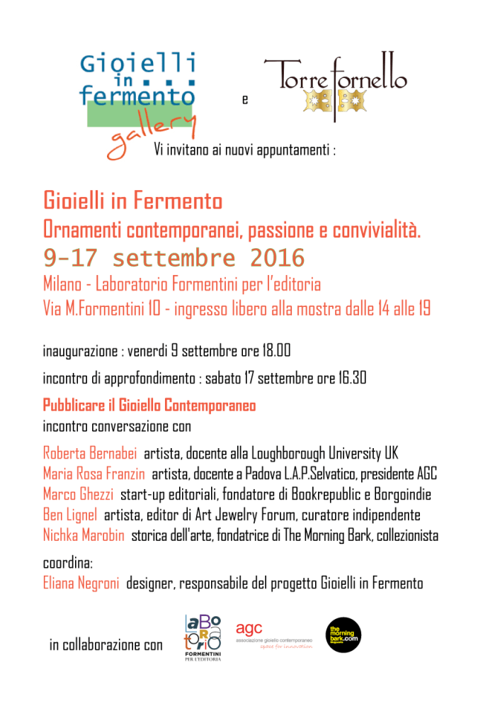 Gioielli in Fermento 2016 Premio Torre Fornello a Milano Laboratorio Formentini per l'editoria